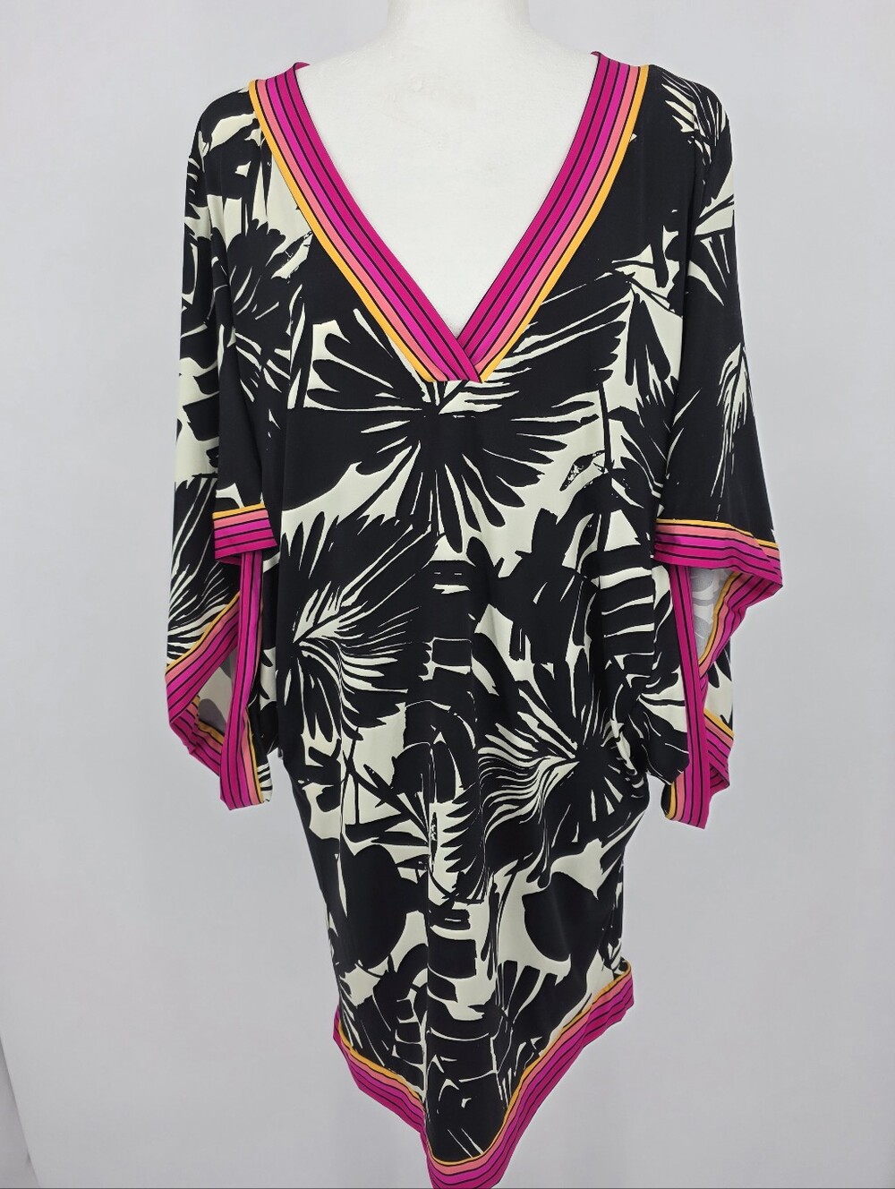 Trina Turk Swim & Spa Cover Up Dress XL NWT Black Pink‎ Tropical Tunic
